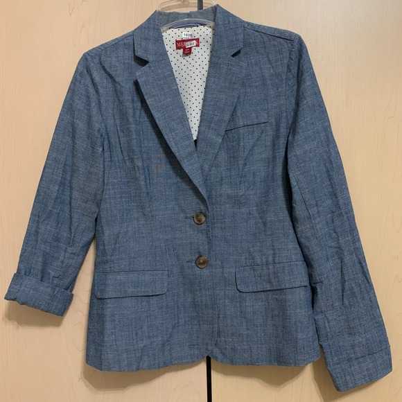 Merona Women's Long Sleeve 2-Button Casual Work Cotton Blazer Jacket Blue Size S - Picture 1 of 14